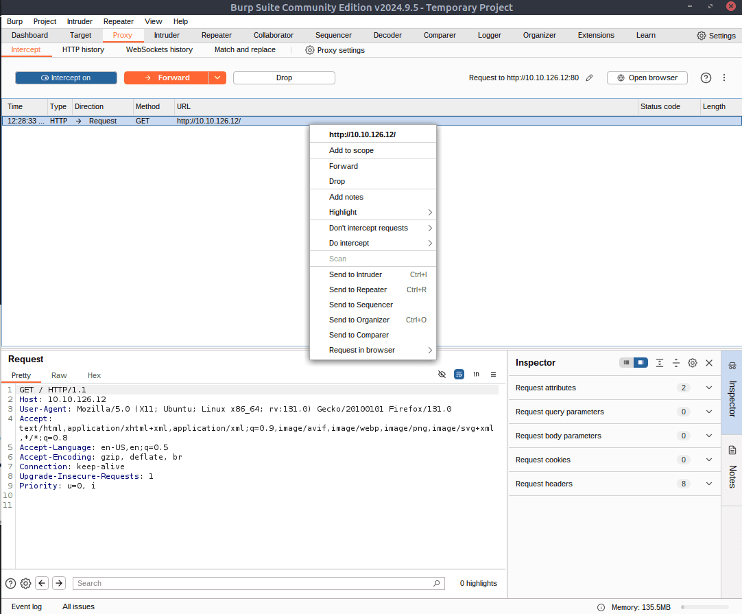 Sending request to Repeater