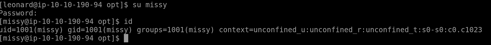 Changing user to missy