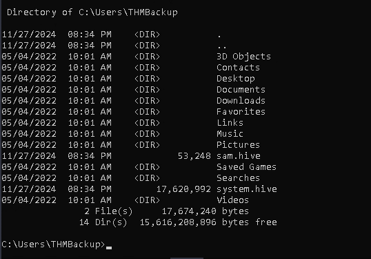 Checking if the backup hive files are saved