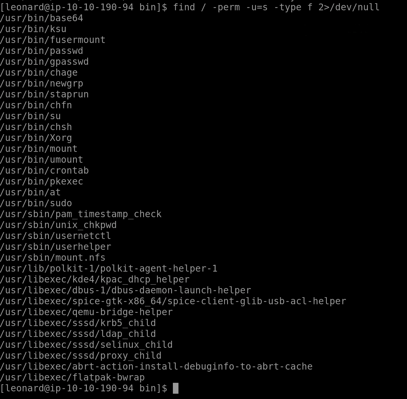 Executables with SUID bit set