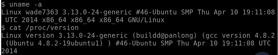 uname -a and proc_version both do the job