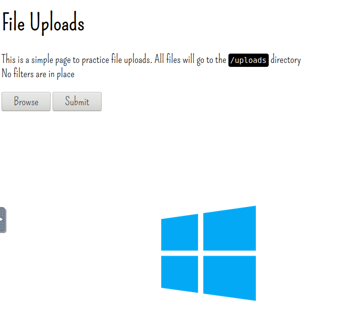 File upload page on Windows machine