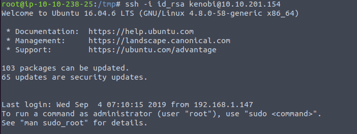Logging into SSH as kenobi
