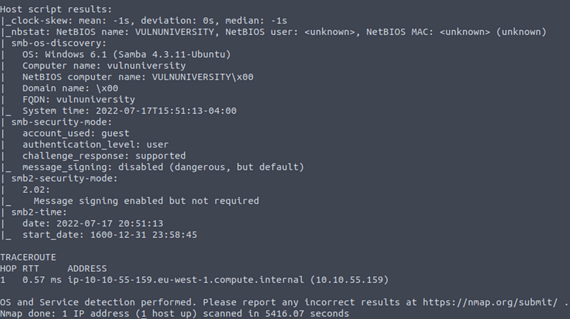 Nmap script results