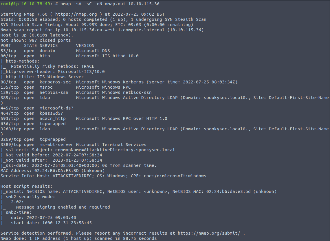 Results of running nmap