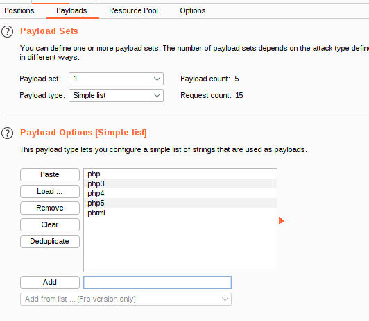 Setting the payload options