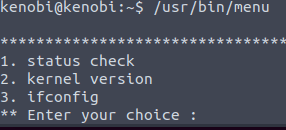 The three options when running /usr/bin/menu
