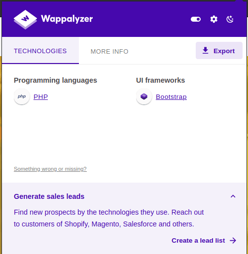 Wappalyzer information