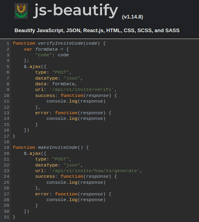 Beautifying the JS code