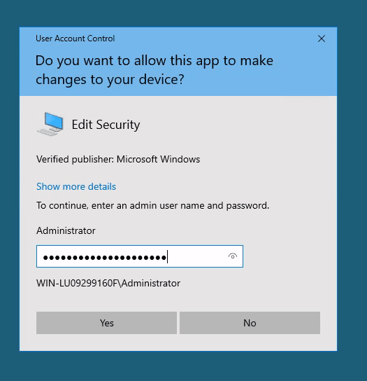 Entering Administrator credentials