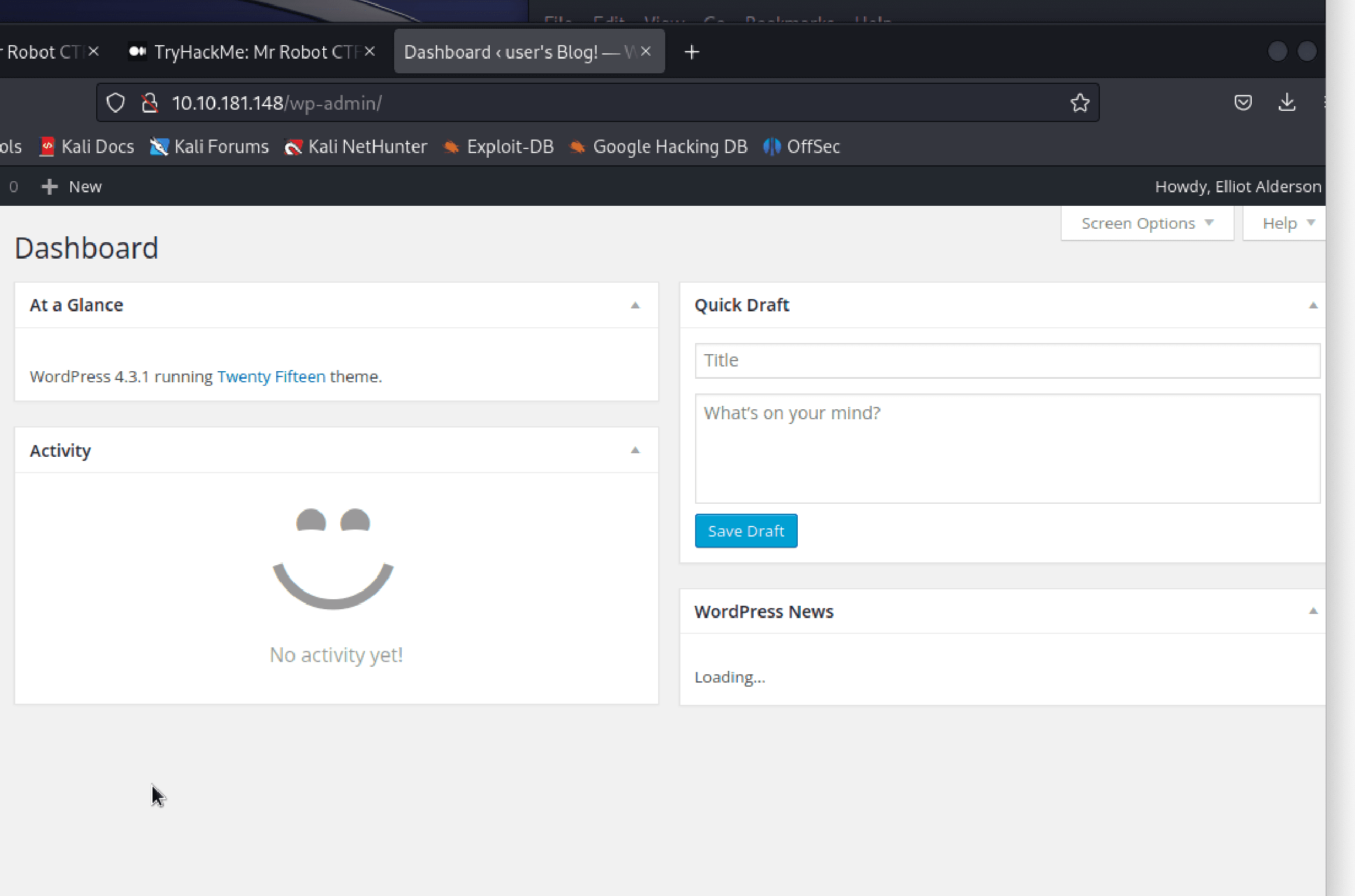 Logging into WordPress with the discovered initials