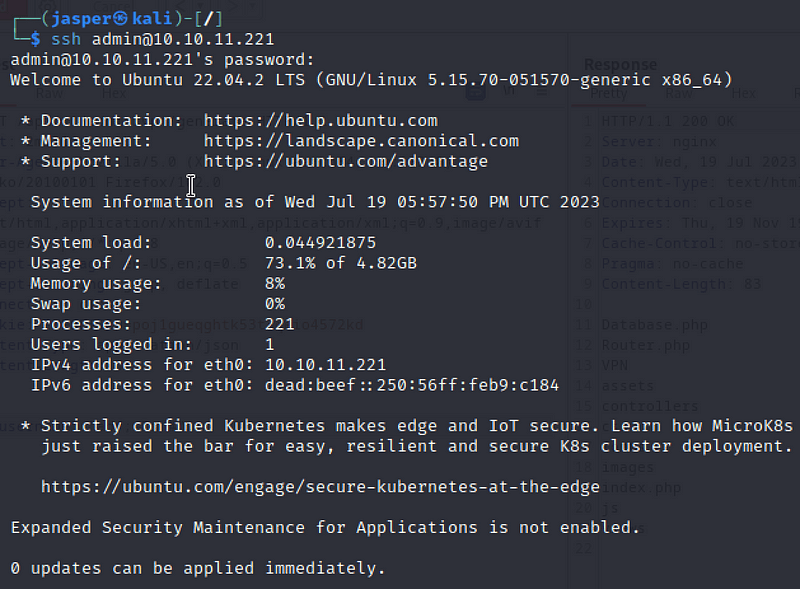 Logging into the SSH service