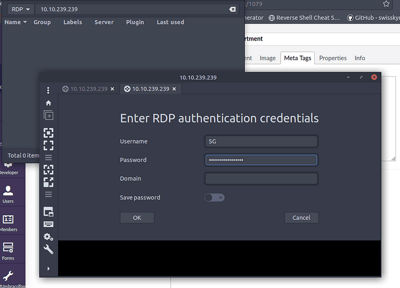 Logging on through RDP