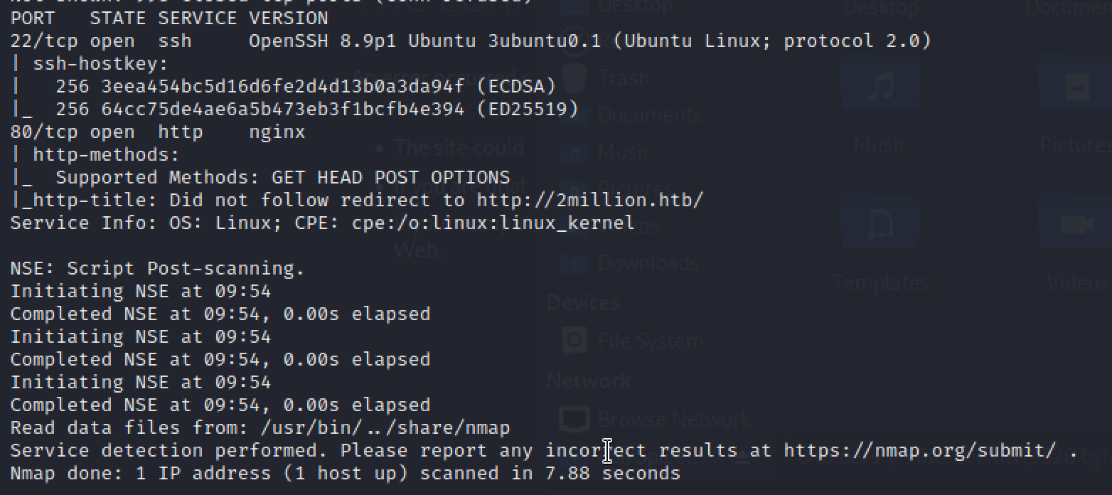 Nmap results showing two open ports