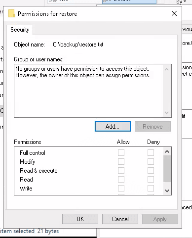 Permissions menu
