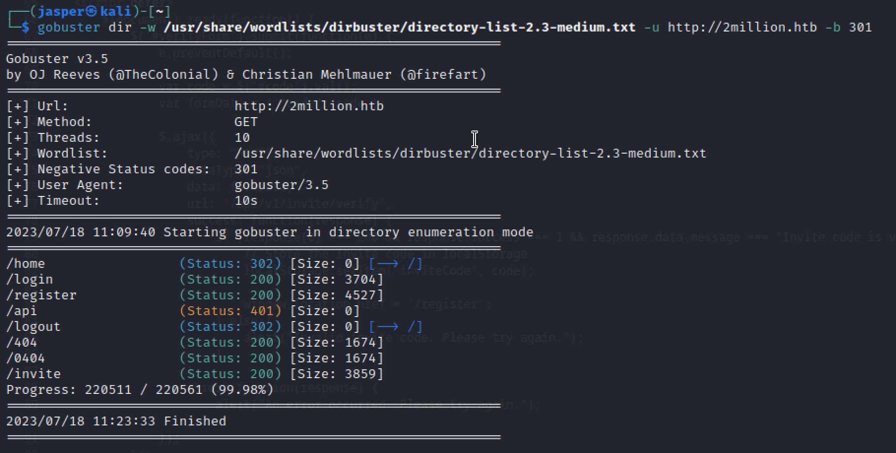 Running gobuster on the web server