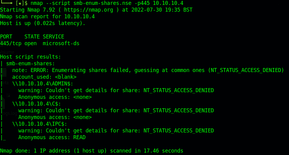 Running smb-enum-shares.nse