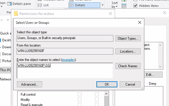 Selecting our SG user