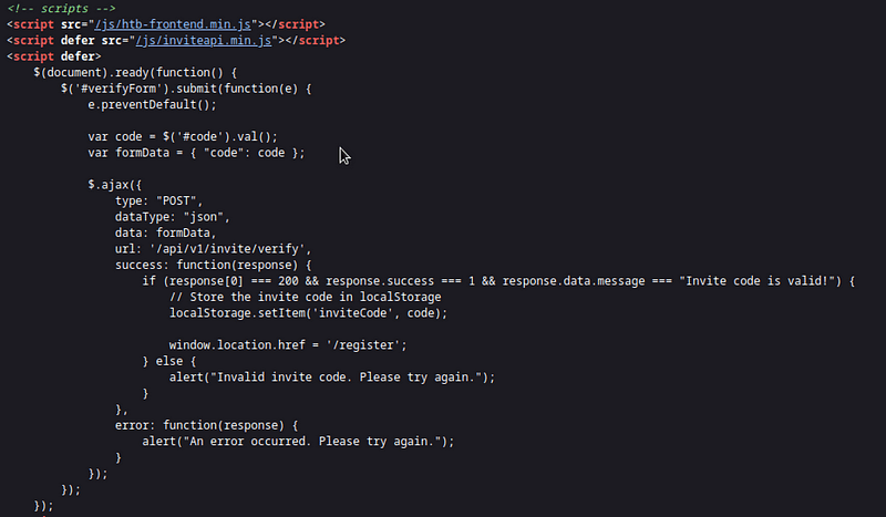 The source code of the invite page