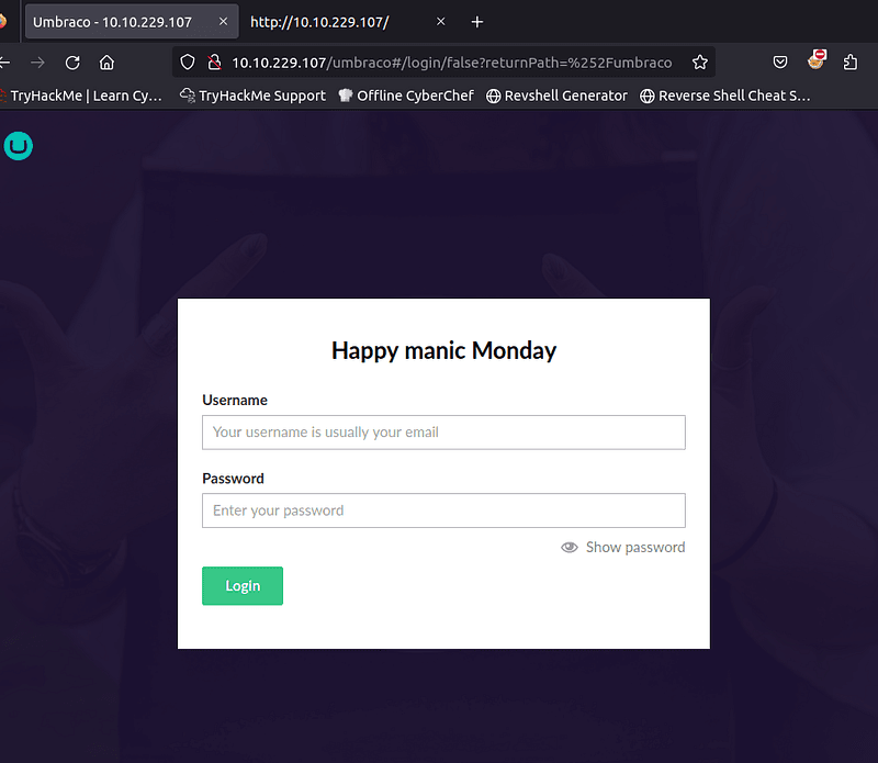 Umbraco login screen