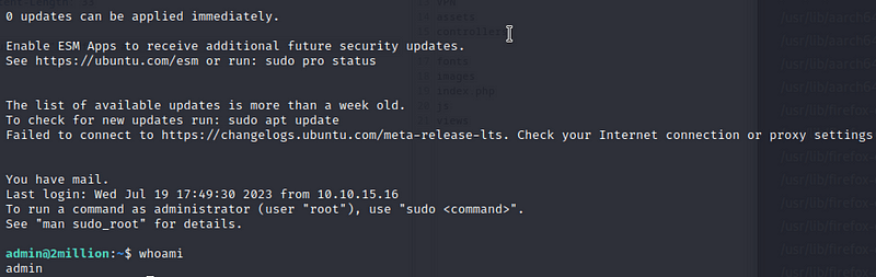 We are logged in as admin