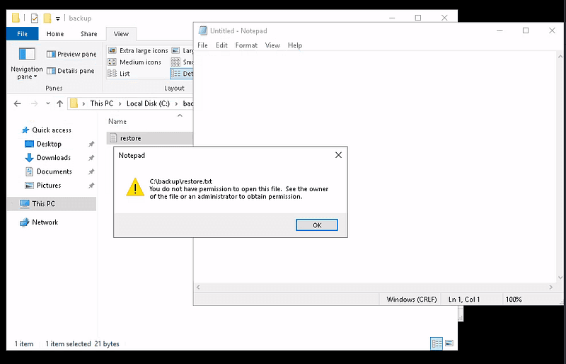 We cannot open restore.txt file