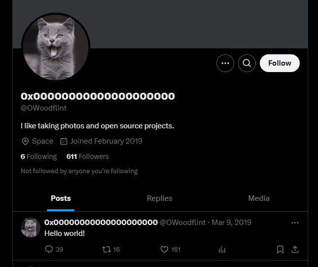 We found Oliver’s X profile