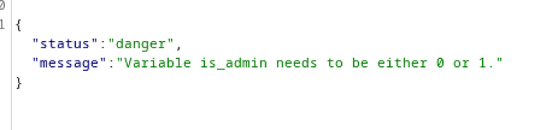 We need to set the is_admin key to 0 or 1.